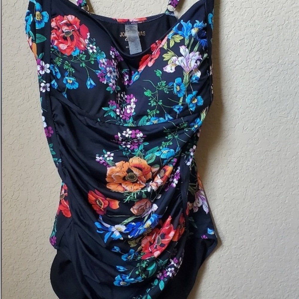 Johnny Was Black and Blue One Piece Swimsuit with Floral Design - Picture 3 of 7